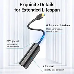 Перехідник Vention USB 3.1 Type-C Ethernet RJ45 1000Mb Gigabit чорний - мініатюра 3