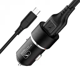 Автомобільний зарядний пристрій SkyDolphin SZ02V Aluminium (2USB, 2.4A) Black + кабель microUSB (AZP-000073) - мініатюра 2