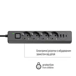 Мережевий фільтр живлення ColorWay (CW-CHE435PDB), 4 розетки/3USB 5M (CW-CHE435PDB) - мініатюра 7