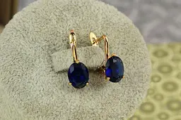 Сережки Xuping Jewelry солістка із синім овальним каменем 1,7 см золотисті - мініатюра 2
