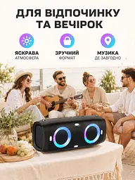 Портативна Bluetooth колонка 30 Вт з басом, акумулятором 6000 mAh, LED, 34,6×15,1×13,2 см чорна (49676164) - мініатюра 4