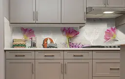 Вініловий кухонний фартух Пухнасті Тюльпани наклейка для кухні Квіти Бежевий 60х200 см Happy Pocket Z181469 - мініатюра 3