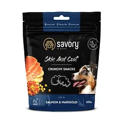 Функціональні хрусткі ласощі Savory для здоров’я шкіри та шерсті собак, лосось і чорнобривці, 200 г