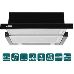 Витяжка телескопічна Ventolux Garda 60 BK (1100) LED - мініатюра 2