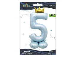 Кулька фольгована цифра PELICAN 40 (100 см) 1 з короною на підставці 5 блакитна