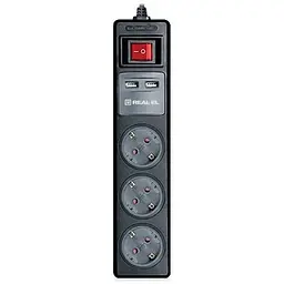 Мережевий подовжувач REAL-EL RS-3 USB CHARGE 1.8m, black (EL122500001)