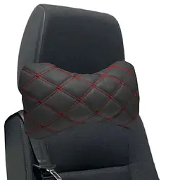 Авто Подушка на підголівник Rombus Чорні-Червона нитка ромб (Екошкіра) 1 шт