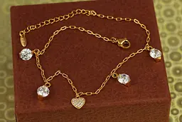 Браслет Xuping Jewelry на ногу сердечко і п"ять камінчиків 22 см подовжувач 5 см золотистий