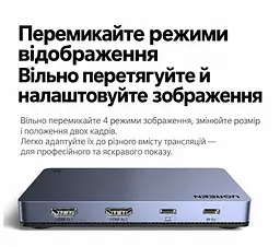 Двоканальна карта захоплення відео та аудіо UGREEN UG505 2 входи HDMI та вихід USB-C запис 4K 60 Гц / 2K 144 Гц / 1080p 240 Гц без наскрізного HDMI-виходу потрібне окреме живлення через USB-C 5 В мікрофонний та лінійний входи 3,5 мм картинка в картинці через програму трансляцій RGB24 без стиснення при 1080p 60 Гц сумісна з OBS без встановлення драйверів алюмінієвий корпус із вентиляцією USB 3.2 Gen 2 10 Гбіт/с сіра з чорним оздобленням (95779) - мініатюра 4