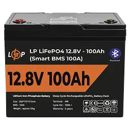 Акумулятор LP LiFePO4 12V (12,8V) - 100 Ah (1280Wh) (Smart BMS 100А) з BT пластик