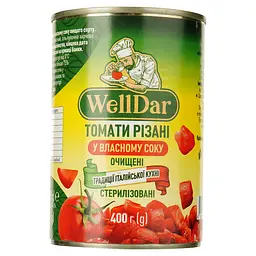 Томати у власному соку WellDar нарізані очищені італійські стерилізовані 400 г