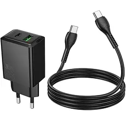 МЗП Hoco N71 Nuevo PD30W+QC3.0 (1USB-A/1C) + кабель Type-C to Type-C Black - мініатюра 5