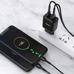 Мережевий зарядний пристрій Hoco 2 USB Hoco N7 Speedy 2.1A Black + USB Cable XiaomicroUSB - мініатюра 2