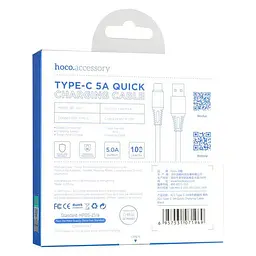 USB Cable Hoco X22 Quick Charging 5A Type-C Black 1m - мініатюра 2