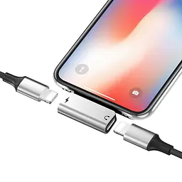 Перехідник адаптер Hoco LS24 dual lightning digital audio converter for Apple Silver - мініатюра 2