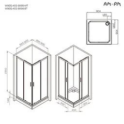 Душове огородження Square Slide AM.PM Gem 90×90 см, без піддону, хром профіль W90UG-403-9090MT - мініатюра 8