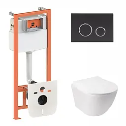 Набір: Qtap Jay Ultra Quiet унітаз підвісний QT07335177W + Nest комплект інсталяції 4в1 (кругла клавіша Black mat) QT0133M425 + M11V1146MB
