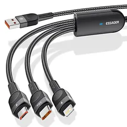 Кабель Essager зарядний 3 в 1 USB 66W Micro + Type C + Lightning 1.2 Black (6975253971800) - мініатюра 2