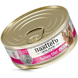 Вологий корм для собак Basttet'o Holistic, шматочки філе індички в желе 85 г