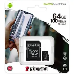 Карта пам'яті Kingston microSDXC 64GB Class 10 UHS-I U1 V10 A1 + SD-adapter (SDCS2/64GB) - мініатюра 3