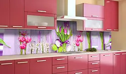 Вініловий кухонний фартух Happy Pocket Квіти на дошках наклейка для кухні Прованс Текстура Фіолетовий Z181443 - мініатюра 2
