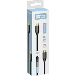 Дата кабель USB-C to USB-C 1.0m USB3.2 (20Gbps 4K PD100W) Gen2 5А black ColorWay (CW-CBPDCC062-BK) - мініатюра 6