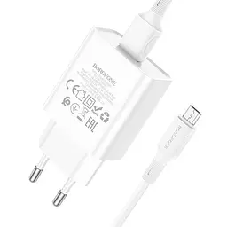 Адаптер мережевий Borofone Micro USB Cable Aspirer BA74A та кабель комплект білий - мініатюра 4