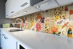 Кухонний фартух Ноти вінілова наклейка ПВХ музика квіти Бежевий 60х200 см Happy Pocket Z180831