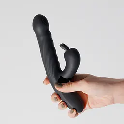 Вібратор-кролик Crushious Lapin Thrusting 21.5 см (чорний) - мініатюра 6