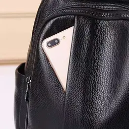 Шкіряний жіночий міський рюкзак на блискавці чорний 85271 Tiding Bag - мініатюра 7