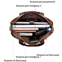 Ділова чоловіча сумка із зернистої шкіри 14836 Vintage коричнева - мініатюра 8