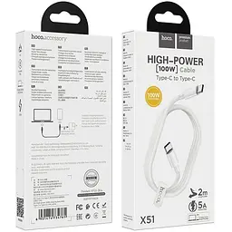 Cable Hoco X51 High-Power Type-C to Type-C (100W) White 1m - мініатюра 3