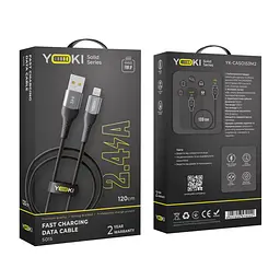Кабель для заряджання та обміну даними Yoki YK-SO15 SOLID Series USB/Lightning 12W 2.4A/5V 1.2 м Чорний - мініатюра 2