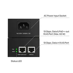 TP-Link Інжектор PoE TP-LINK TL-POE370S 1x10GE, 1x10GE PoE, 60W - мініатюра 3