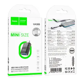 Адаптер Hoco UA36B Type-C male to USB female OTG transparent adapter Black - мініатюра 2