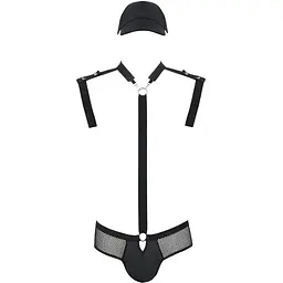 Комплект еротичної чоловічої білизни Passion 038 Set John L/XL Black, боді, кепка - мініатюра 3