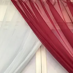 Короткий тюль для кухні бордово-білого кольору на тасьмі 1,7м на 3м. ALBO pbe0052820 - мініатюра 2