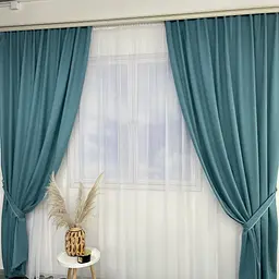 Мікровелюрові штори бірюзового кольору 150х270 з білим шифоновим тюлем 400х270 ALBO pbe0052774 - мініатюра 3