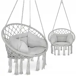 Крісло-гойдалка 4FIZJO Boho Dream 80 см з подушкою, підвісна, плетена Grey (P-5905973404532) - мініатюра 2