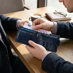 Стильний чоловічий гаманець горизонтального формату з натуральної шкіри з тисненням під крокодила Canpellini 21758 синій - мініатюра 2