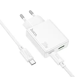 МЗП Hoco C142A Direct PD20W+QC3.0 (1USB-A/1C) + кабель Type-C to Type-C White - мініатюра 3