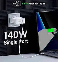 Мережевий зарядний пристрій Ugreen CD289 GaN Fast Charger 140W + Cable USB-C White [15339] [99285] - мініатюра 5