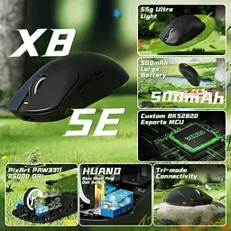 Ігрова бездротова мишка ATTACK SHARK X8SE / Три режими підключення / 55g / 25000DPI / Сенсор PAW3311 / Black - мініатюра 3