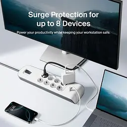 Мережевий фільтр 8хТип F, 3x1.5мм кв, 16А, 2xUSB-A 2.4A, з захистом від перенапруги, 2м, білий (BSV804VF2M-V2) - мініатюра 6