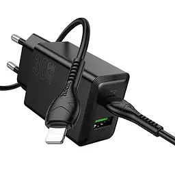 МЗП Hoco N71 Nuevo PD30W+QC3.0 (1USB-A/1C) + кабель Type-C to Lightning Black - мініатюра 3