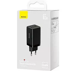 Мережевий зарядний пристрій Baseus GaN5 Pro Fast Charger 2Type-C+USB 65W + Cable Type-C to Type-C CCGP120201 Black - мініатюра 4