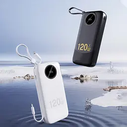 УМБ Dudao 20000mAh K13 Pro 22,5W PD,QC USB-A,USB-C In/Out,with built-in USB-C/Lightning cables Black - мініатюра 3