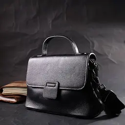 Сумка сетчел у класичному кольорі для жінок з натуральної шкіри Vintage 22291 чорна - мініатюра 10
