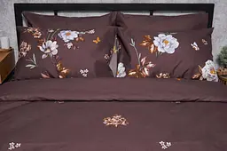 Комплект постільної білизни Moon&Star Микросатин Premium Floral Mocha сімейний 143х210х2 наволочки 2х40х60 - мініатюра 3