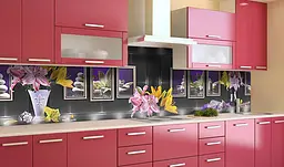 Вініловий кухонний фартух Лілії Світло наклейка для кухні ПВХ Квіти Сірий Happy Pocket Z181706 - мініатюра 4